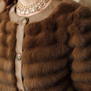 Brown Elegant Women's Ombre Faux Fur Jacket